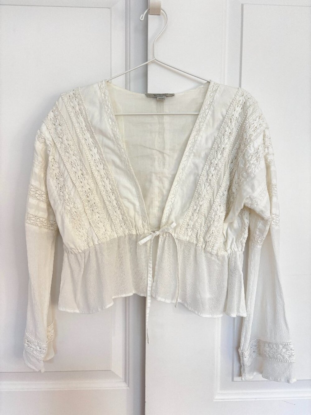 AllSaints Cotton Lace Crop Top Tie Front, UK4 / US0 / XXS